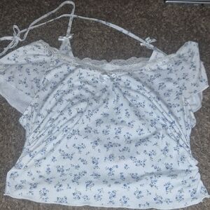 SHEIN White Cami Top with Blue Floral Print